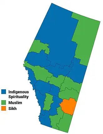 Largest non-Christian religion in Alberta by census division, 2011 census