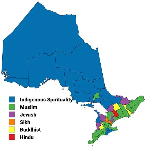 Largest non-Christian religion in Ontario by census division, 2011 census