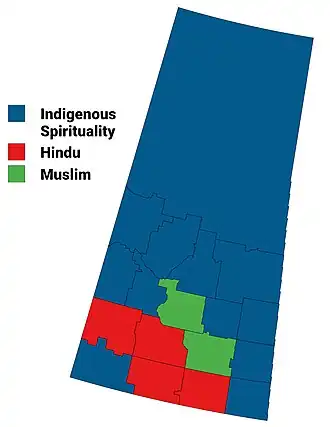 Largest non-Christian religion in Saskatchewan by census division, 2021 census