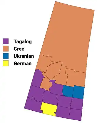 Largest non-official language known in Saskatchewan by census division, 2021 census