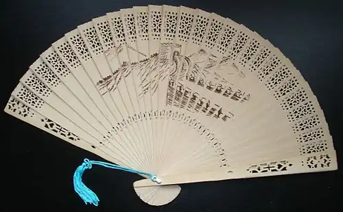 Image 36A commercially produced scented wood folding fan, featuring a drawing of the Great Wall of China. (from Chinese culture)