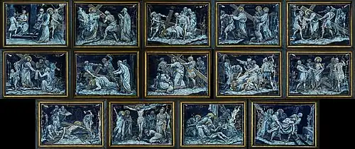 Limoges? grisaille painted Stations of the Cross, Notre-Dame-des-Champs, Avranches