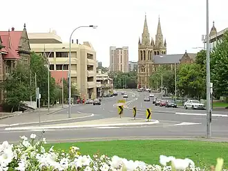 North Adelaide looking south down King William Road to St Peter's Cathedral and the City