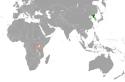Map indicating locations of North Korea and Rwanda
