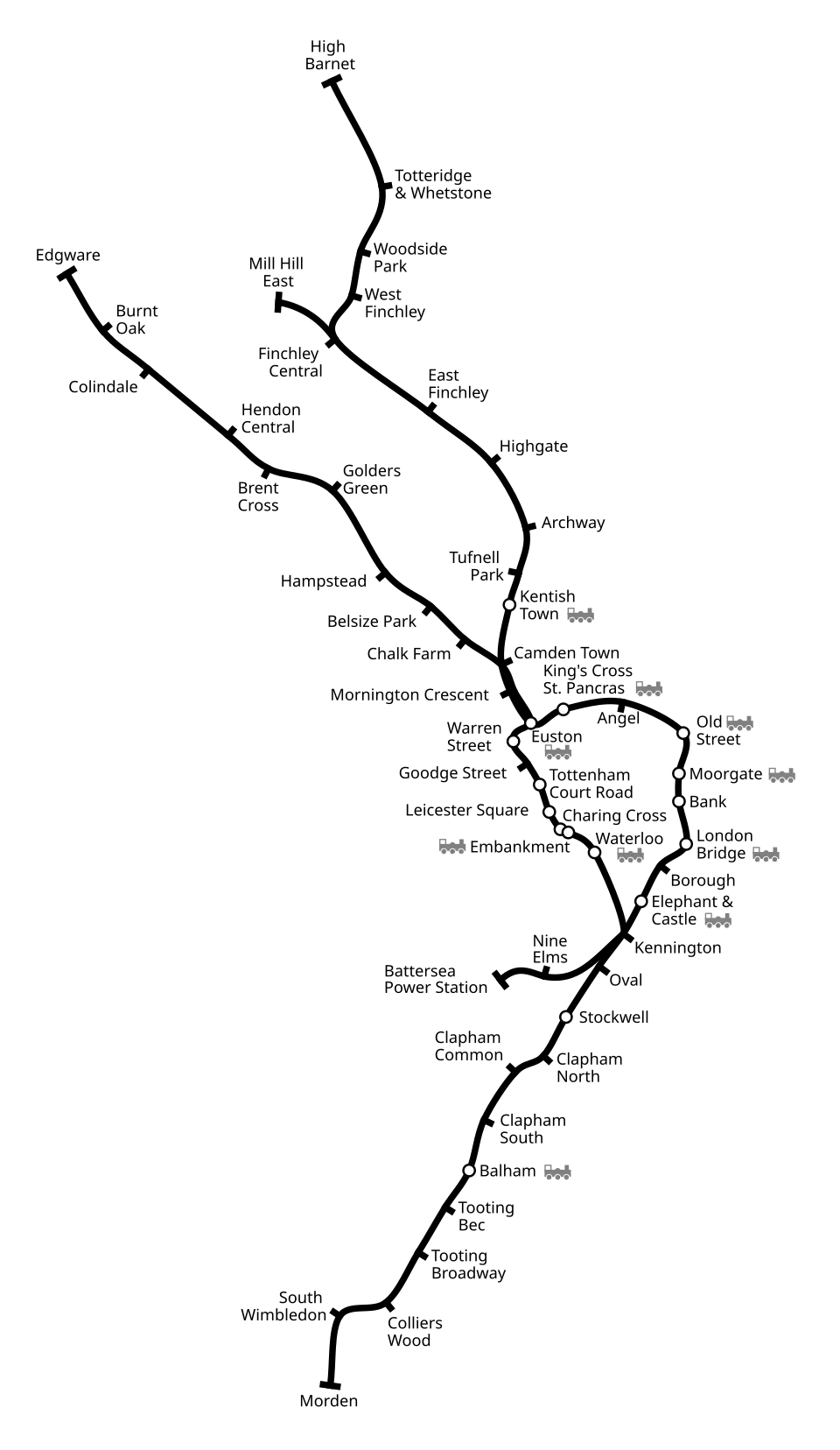 Geographical path of the Northern line