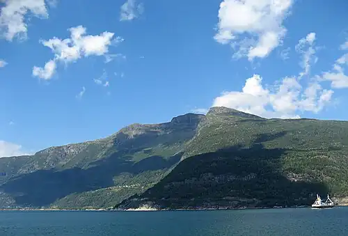 View of the ferry quay for the ferry crossing the Eid Fjord.