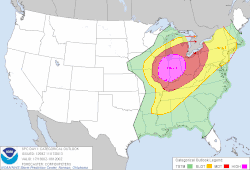 High Risk is issued for much of Illinois, Indiana, the south of Michigan, and Western Ohio.