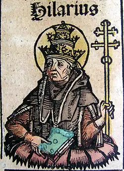 Pop Hilarius, Illustration from the Nuremberg Chronicle by Hartmann Schedel (1440-1514)