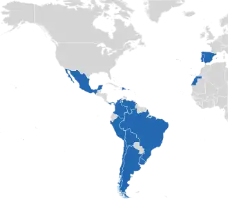 A coloured map of the countries of Ibero-America