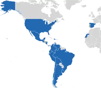 A coloured map of the countries of Ibero-America