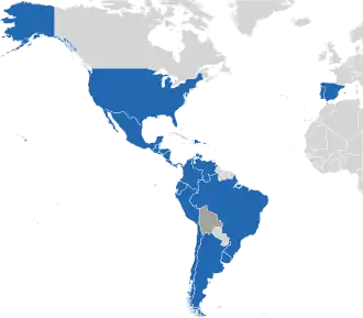 A coloured map of the countries of Ibero-America