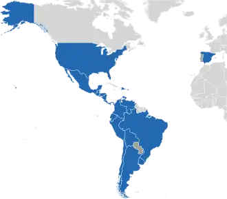 A coloured map of the countries of Ibero-America