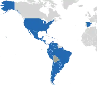 A coloured map of the countries of Ibero-America