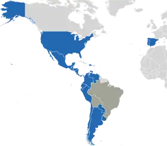A coloured map of the countries of Ibero-America