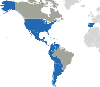 A coloured map of the countries of Ibero-America