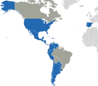 A coloured map of the countries of Ibero-America