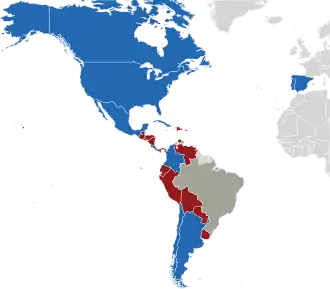 A coloured map of the countries of Ibero-America