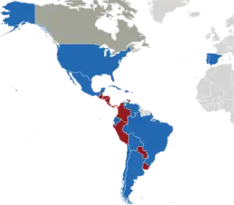 A coloured map of the countries of Ibero-America