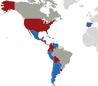 A coloured map of the countries of Ibero-America