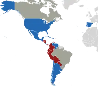 A coloured map of the countries of Ibero-America