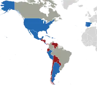 A coloured map of the countries of Ibero-America