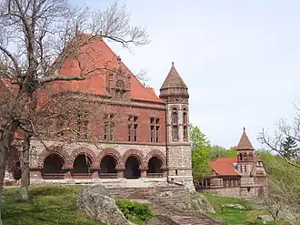 Oakes Ames Memorial Hall with Ames Free Library in background