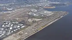 A sky view image of the Oakland San Francisco Bay Airport