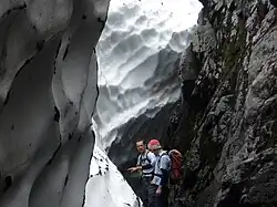 Iain Cameron and Dr Blair Fyffe at Observatory Gully snow patch