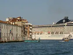 Ocean ship entering Giudecca Canal seen from Grand Canal