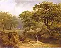 Dargle Landscape with a Fisherman, Oil on canvas, 13½ x 18 in, 34 x 46&nbsp;cm.