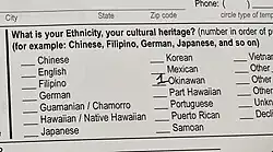 Fifteen ethnicities are listed alphabetically, with Japanese and Okinawan being separate from each other