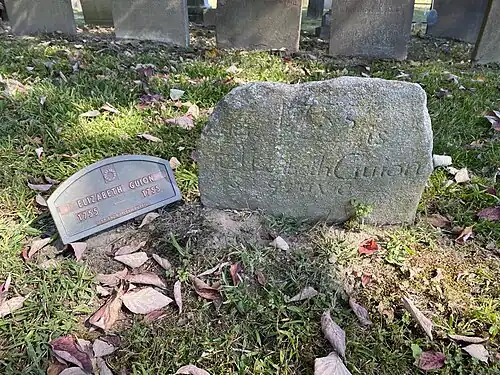 Oldest legible gravestone in the Burying Ground. (Elizabeth Guion was the daughter of a French Huguenot farmer and died in infancy.)