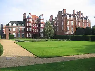A view of Pfeiffer Arch and the Old Hall building.