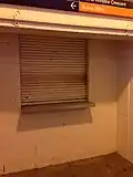 Former ticket office window in the former pedestrian underpass.