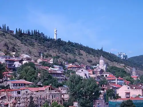 View of Saint Stepano (far right) and two other Armenian churches in Old Tbilisi: Holy Mother of God (Bethlehem) (middle) and Saint George (far left)