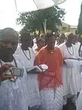 HRM Folagbade stepping out of the Palace to pay homage to Queen Oronsen during the 2013 Igogo festival