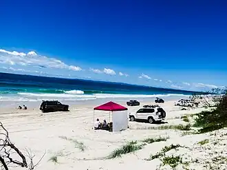 Off roading on eastern side of Welsby with Moreton Island on the horizon