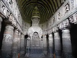Cave 19 at Ajanta Caves was also modeled after the Karla Great Chaitya, built in the 5th century CE.[49]