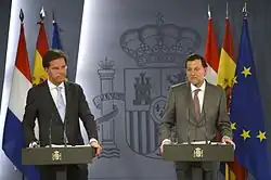 Prime Minister Mark Rutte and Prime Minister of Spain Mariano Rajoy in Madrid on 7 June 2012.