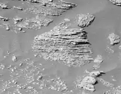 Thin rock layers, not all parallel to each other.