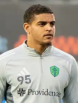 Player standing up on the pitch before the match