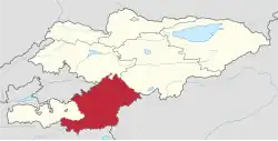Map of Kyrgyzstan, location of Osh Region highlighted