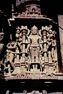 Jivantasvami image of a Tirthankara carved on Torana in Mahavira Jain temple, Osian