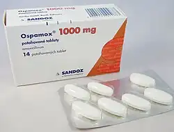 A packet of tables and a blister pack containing the drug.
