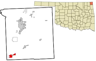 Location within Ottawa County and the state of Oklahoma