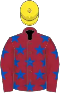Maroon, royal blue stars, yellow cap