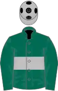 Dark green, silver grey hoop and cap with black spots