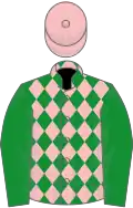Green, pink diamonds, green sleeves, pink cap