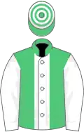 Emerald Green, White stripe and sleeves, hooped cap