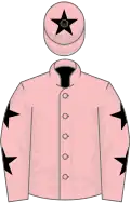 Pink, black stars on sleeves, pink cap, black star